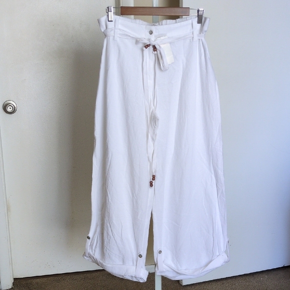 Soft Surroundingswhite 100% cotton wide-leg loose pants with Tie Belt Nwt - Picture 1 of 9